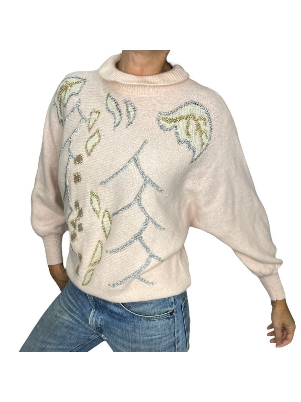 Vintage L'Ultima pale pink fuzzy Angora bat wing dolman sleeve sweater